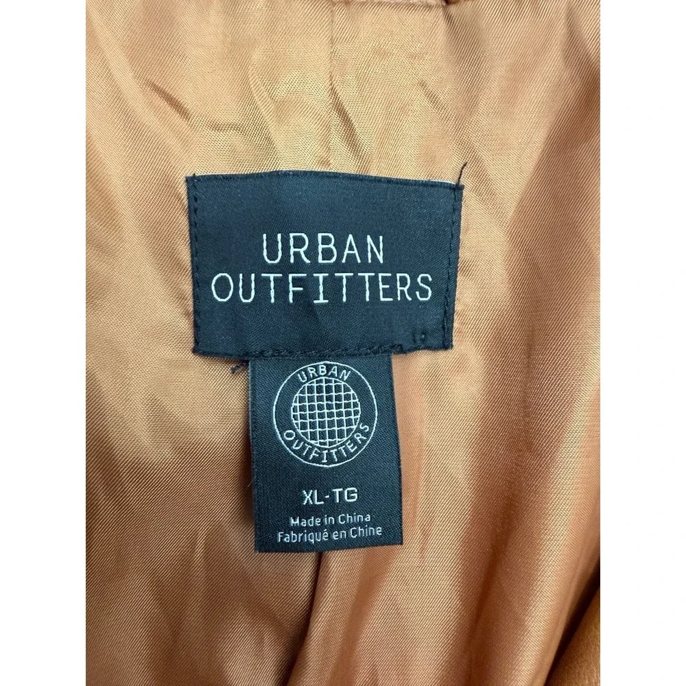 Urban Outfitters Brown Faux Leather Long Coat Women XL Button Front Y2K